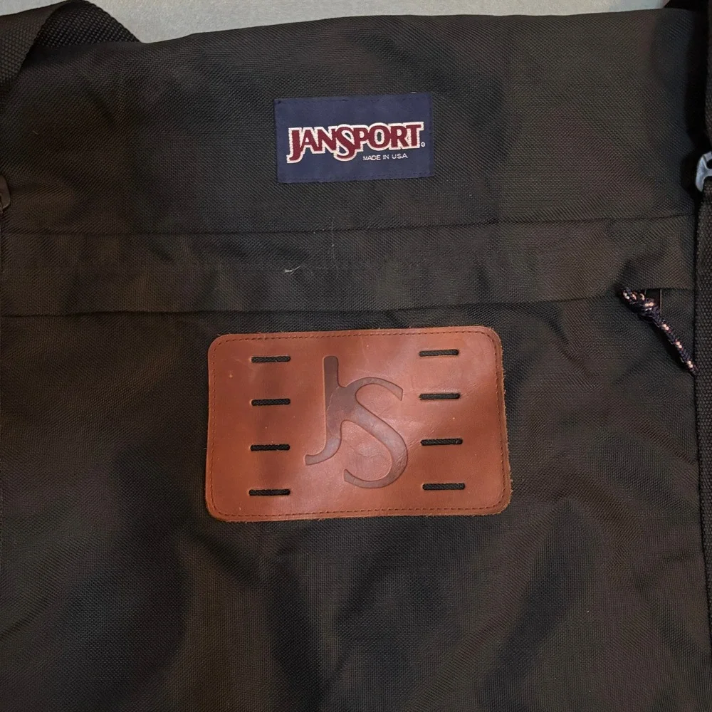 VTG Rare JanSport Duffel Bag Made in USA Black Nylon Leather Trim Travel Gym 34